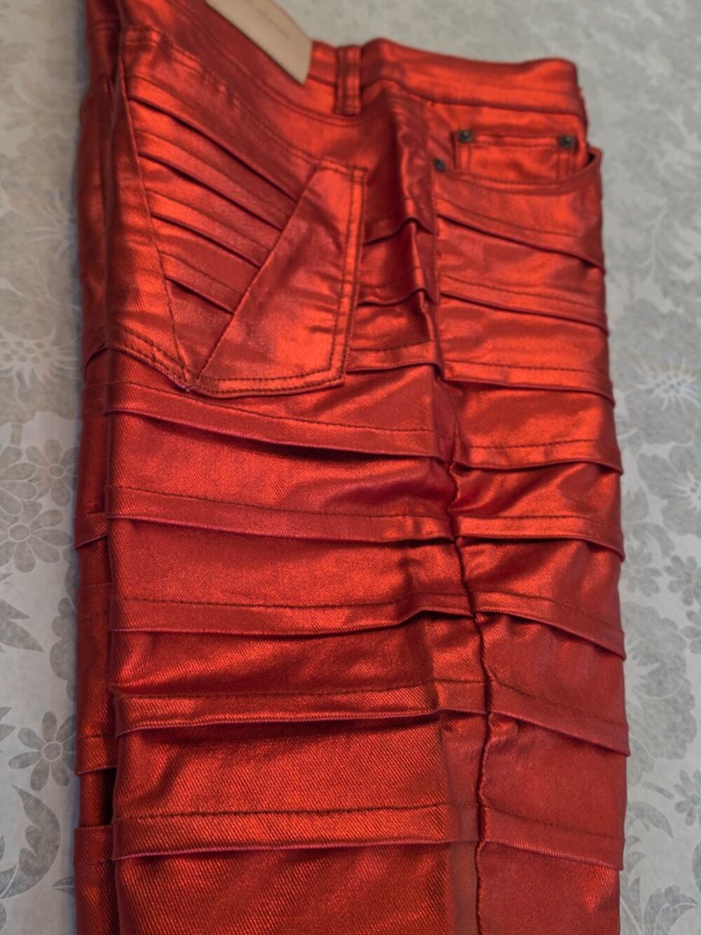 Valabasas Delta Stacked Jeans Zodiac Verde / Red Metallic Waxed Pleated - Picture 10 of 13